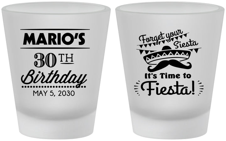 Custom Birthday Frosted Shot Glasses - 30th Fiesta | 20034