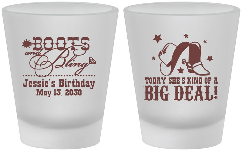 Custom Birthday Frosted Shot Glasses - Boots And Bling | 20038