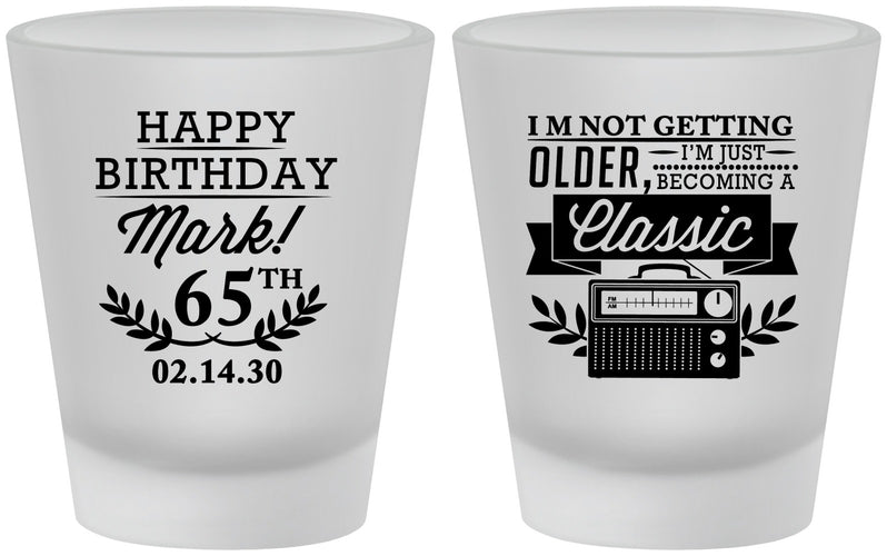 Custom Birthday Frosted Shot Glasses - 65th Classic Radio | 20056