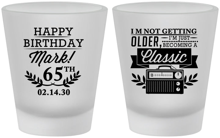 Custom Birthday Frosted Shot Glasses - 65th Classic Radio | 20056