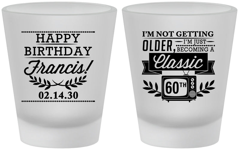 Custom Birthday Frosted Shot Glasses - 60th Classic Tv | 20057