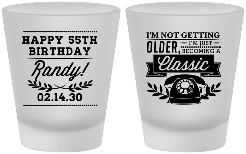 Custom Birthday Frosted Shot Glasses - 55th Classic Phone | 20058