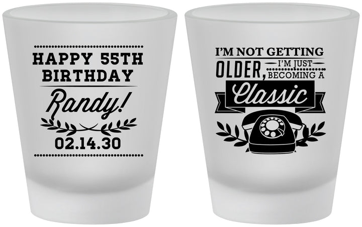 Custom Birthday Frosted Shot Glasses - 55th Classic Phone | 20058
