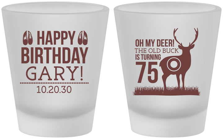 Custom Birthday Frosted Shot Glasses - 75th Hunting | 20063