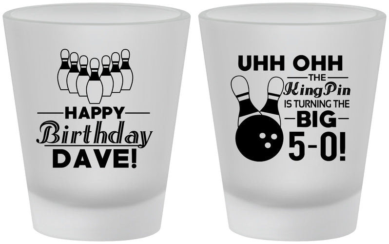 Custom Birthday Frosted Shot Glasses - 50th Bowing | 20071