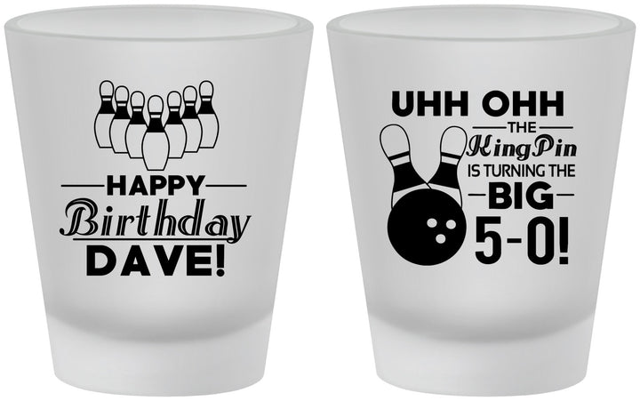 Custom Birthday Frosted Shot Glasses - 50th Bowing | 20071