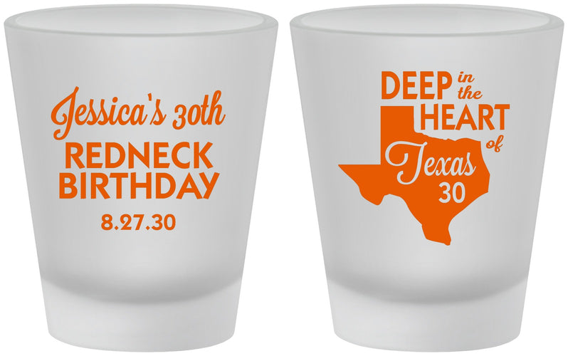 Custom Birthday Frosted Shot Glasses - 30th Redneck Texas | 20072