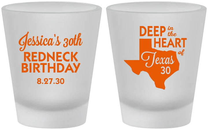 Custom Birthday Frosted Shot Glasses - 30th Redneck Texas | 20072