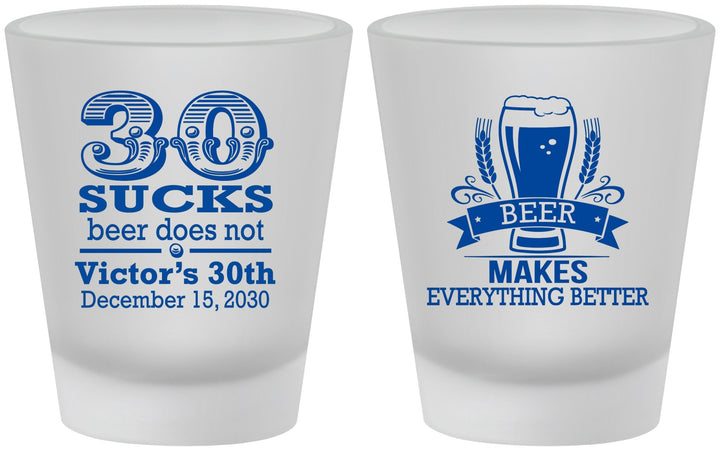 Custom Birthday Frosted Shot Glasses - 30th Sucks | 20097