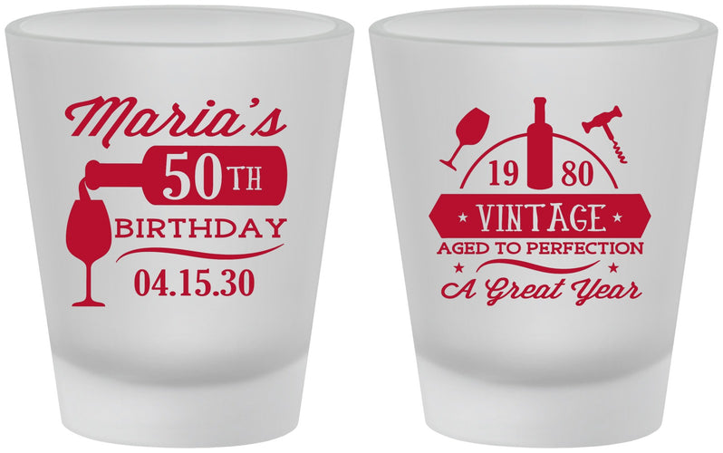 Custom Birthday Frosted Shot Glasses - 50th Wine | 20098