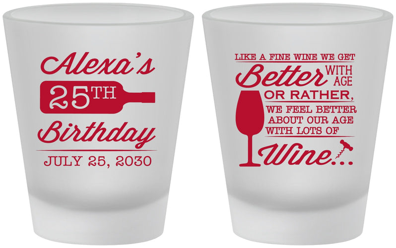 Custom Birthday Frosted Shot Glasses - 25th Wine | 20099