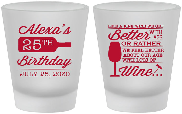 Custom Birthday Frosted Shot Glasses - 25th Wine | 20099