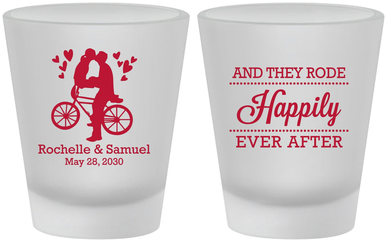 Custom Wedding Frosted Shot Glasses - Happily Ever After Bicycle | 201