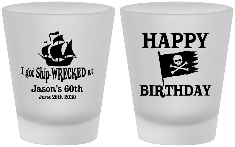 Custom Birthday Frosted Shot Glasses - 60th Pirate | 20106