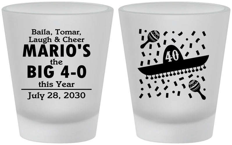 Custom Birthday Frosted Shot Glasses - 40th Mexico | 20109