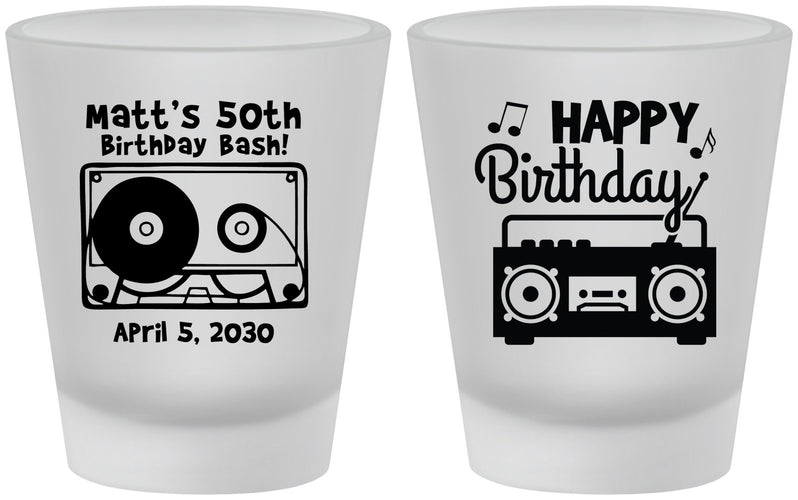 Custom Birthday Frosted Shot Glasses - 50th Cassette Tape | 20117