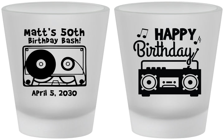 Custom Birthday Frosted Shot Glasses - 50th Cassette Tape | 20117