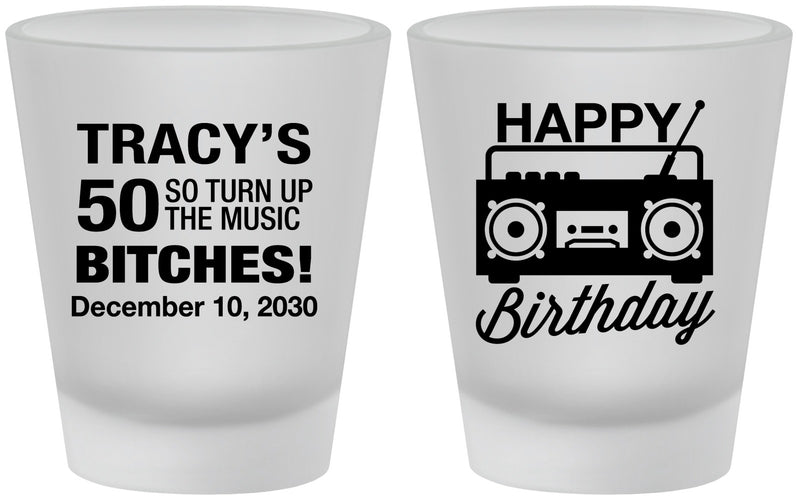 Custom Birthday Frosted Shot Glasses - 50th Cassette Tape | 20118