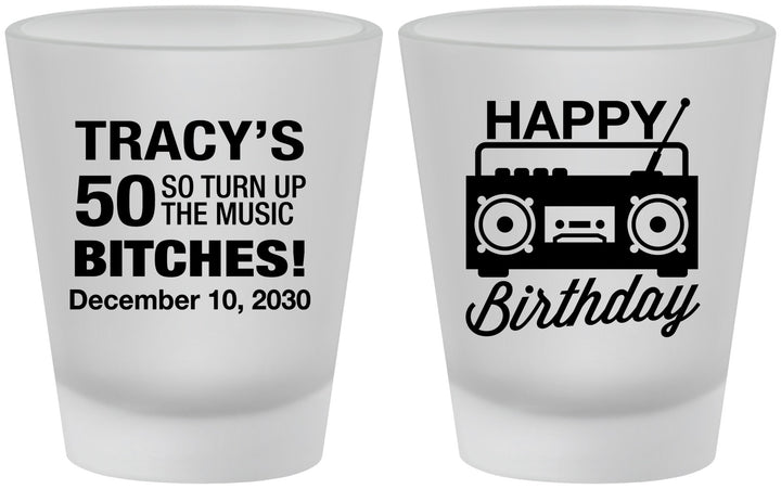 Custom Birthday Frosted Shot Glasses - 50th Cassette Tape | 20118
