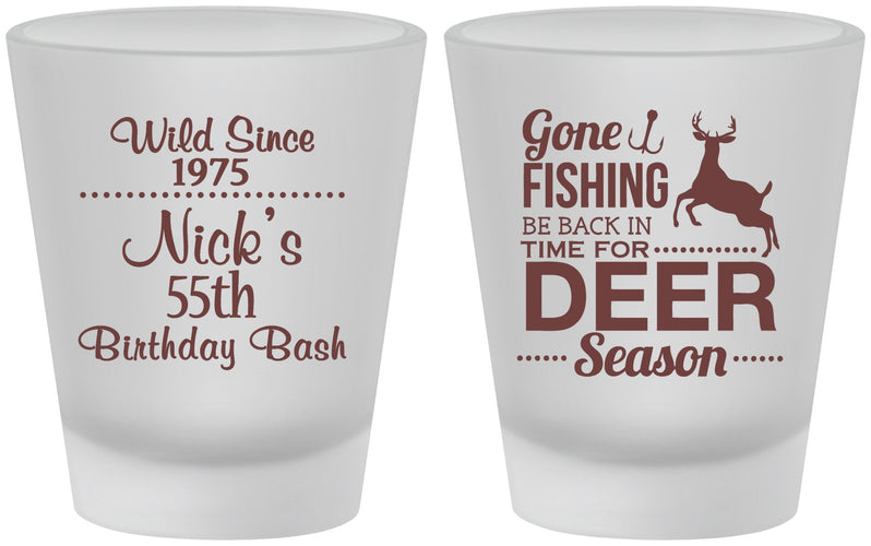 Custom Birthday Frosted Shot Glasses - 55th Gone Fishing | 20128