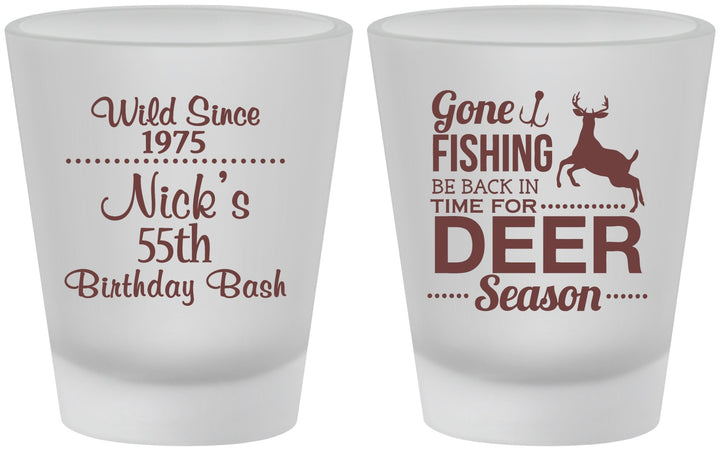 Custom Birthday Frosted Shot Glasses - 55th Gone Fishing | 20128