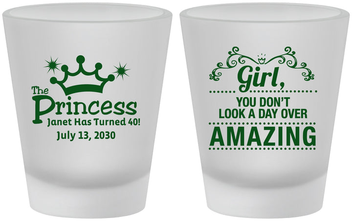 Custom Birthday Frosted Shot Glasses - 40th Princess | 20152