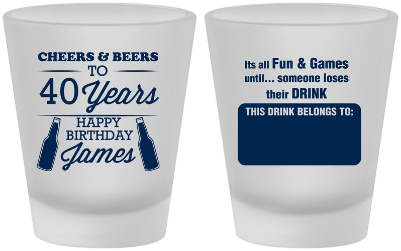 Custom Birthday Frosted Shot Glasses - Cheers Beers To 40 Years | 20165