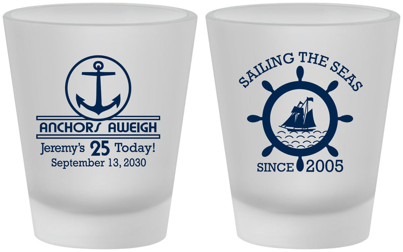 Custom Birthday Frosted Shot Glasses - 25th Nautical | 20168