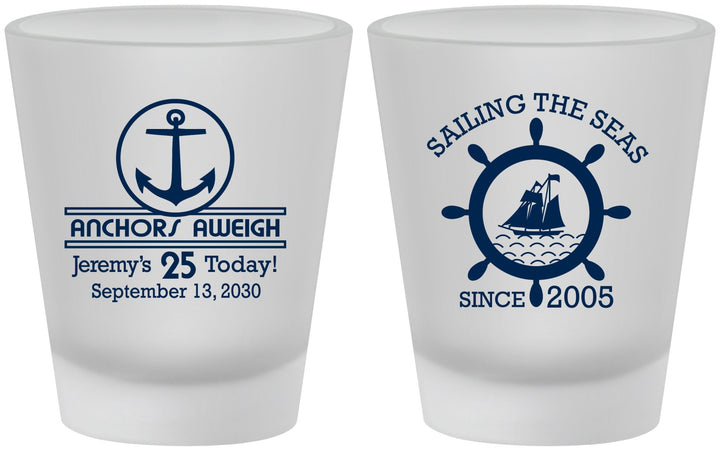 Custom Birthday Frosted Shot Glasses - 25th Nautical | 20168