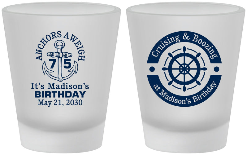 Custom Birthday Frosted Shot Glasses - 75th Nautical | 20178