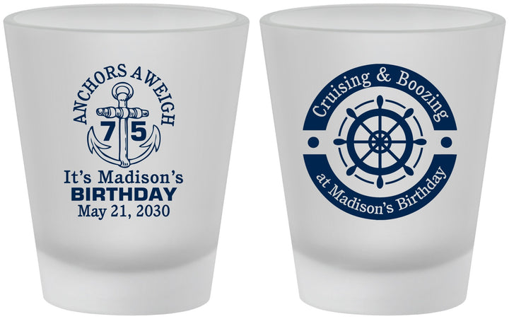 Custom Birthday Frosted Shot Glasses - 75th Nautical | 20178