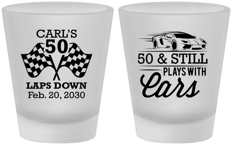 Custom Birthday Frosted Shot Glasses - 50th Race Car | 20187
