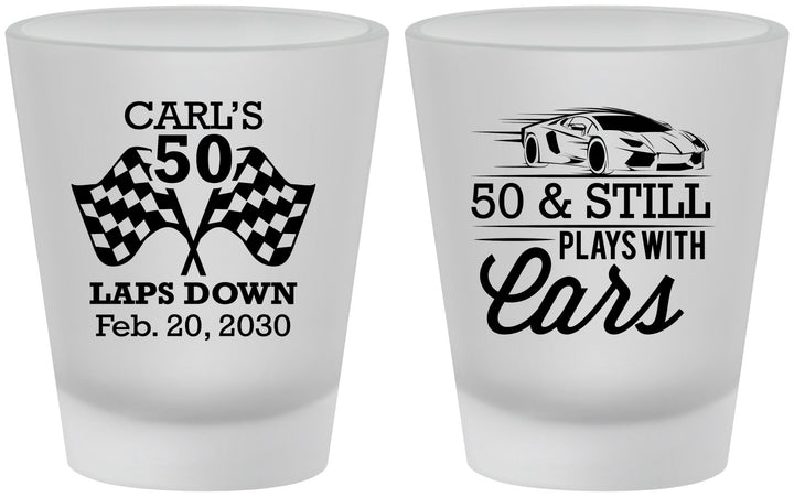 Custom Birthday Frosted Shot Glasses - 50th Race Car | 20187