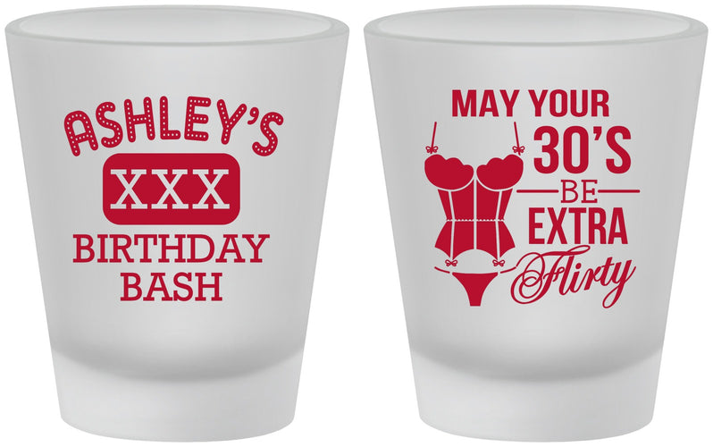 Custom Birthday Frosted Shot Glasses - 30th Flirty At Thirty | 20192