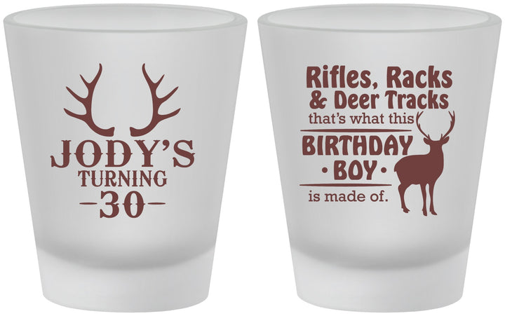 Custom Birthday Frosted Shot Glasses - 30th Hunting | 20196