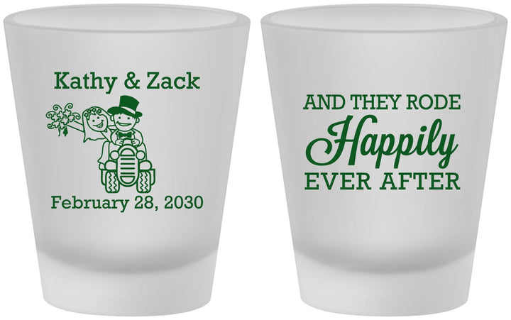 Custom Wedding Frosted Shot Glasses - Happily Ever After Tractor | 202