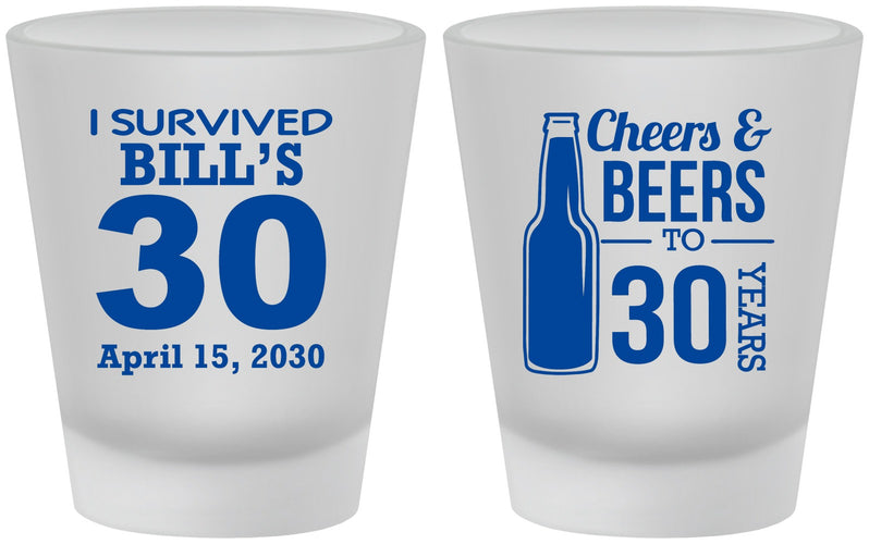 Custom Birthday Frosted Shot Glasses - Cheers Beers To 30 Years | 20214