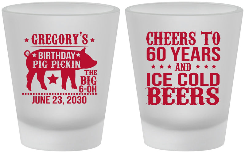 Custom Birthday Frosted Shot Glasses - 60th Barbeque Bbq | 20217