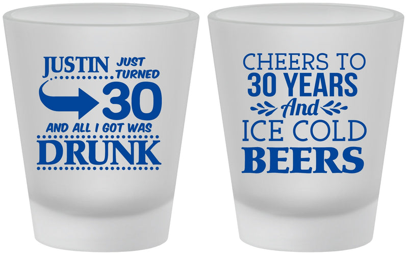 Custom Birthday Frosted Shot Glasses - Cheers To 30 Years | 20219