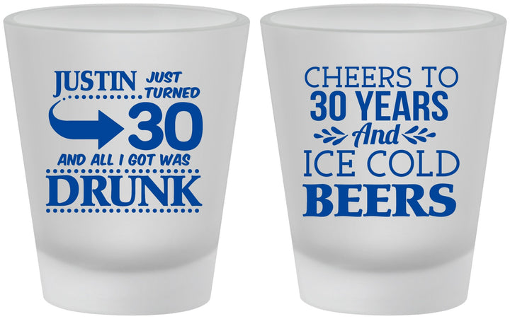 Custom Birthday Frosted Shot Glasses - Cheers To 30 Years | 20219