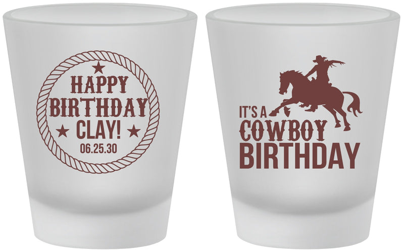 Custom Birthday Frosted Shot Glasses - Cowboy | 20229