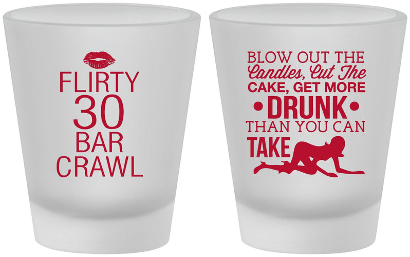 Custom Birthday Frosted Shot Glasses - 30th Bar Crawl | 20233