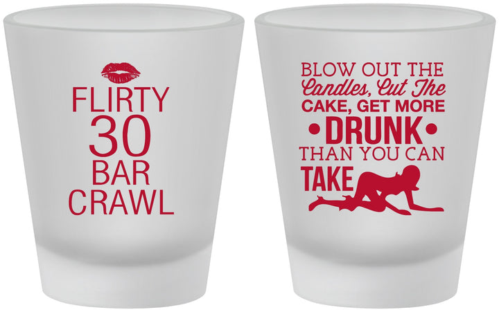 Custom Birthday Frosted Shot Glasses - 30th Bar Crawl | 20233