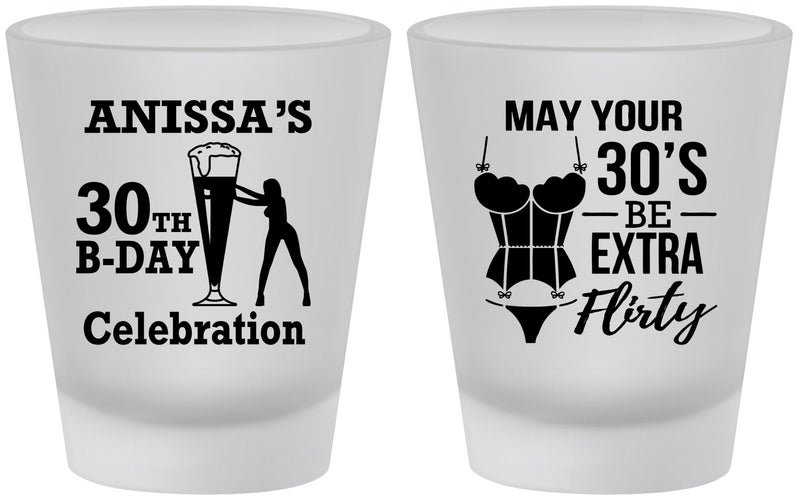 Custom Birthday Frosted Shot Glasses - 30th Flirty At Thirty | 20236
