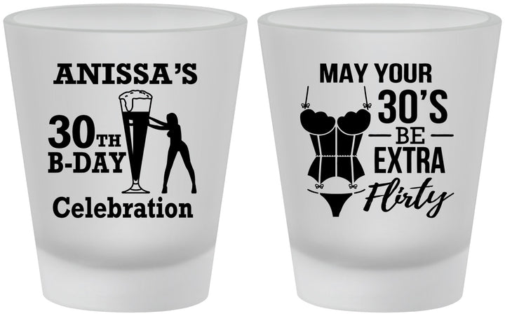 Custom Birthday Frosted Shot Glasses - 30th Flirty At Thirty | 20236