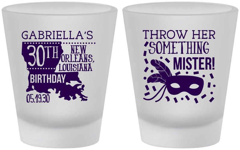 Custom Birthday Frosted Shot Glasses - 30th Mardi Gras | 20246