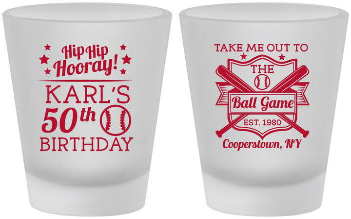 Custom Birthday Frosted Shot Glasses - 50th Baseball | 20252