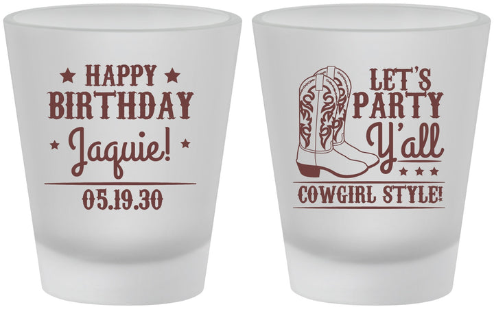 Custom Birthday Frosted Shot Glasses - Cowgirl | 20260