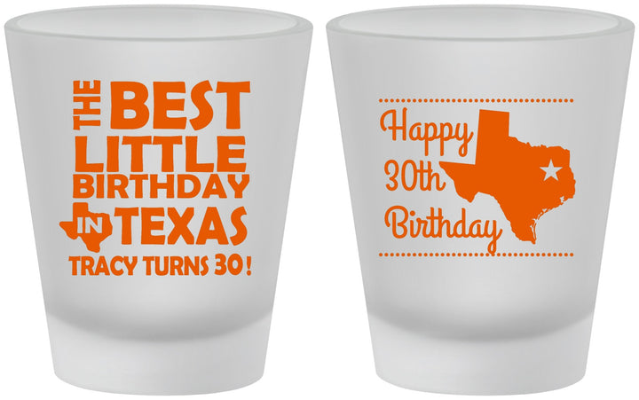 Custom Birthday Frosted Shot Glasses - 30th Texas | 20265