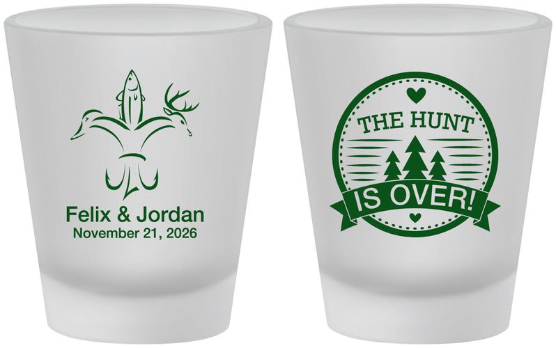 Custom Wedding Frosted Shot Glasses - The Hunt Is Over | 203